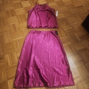 Nicole Miller 2 Piece Satin Camisole Midi A Line Skirt Set